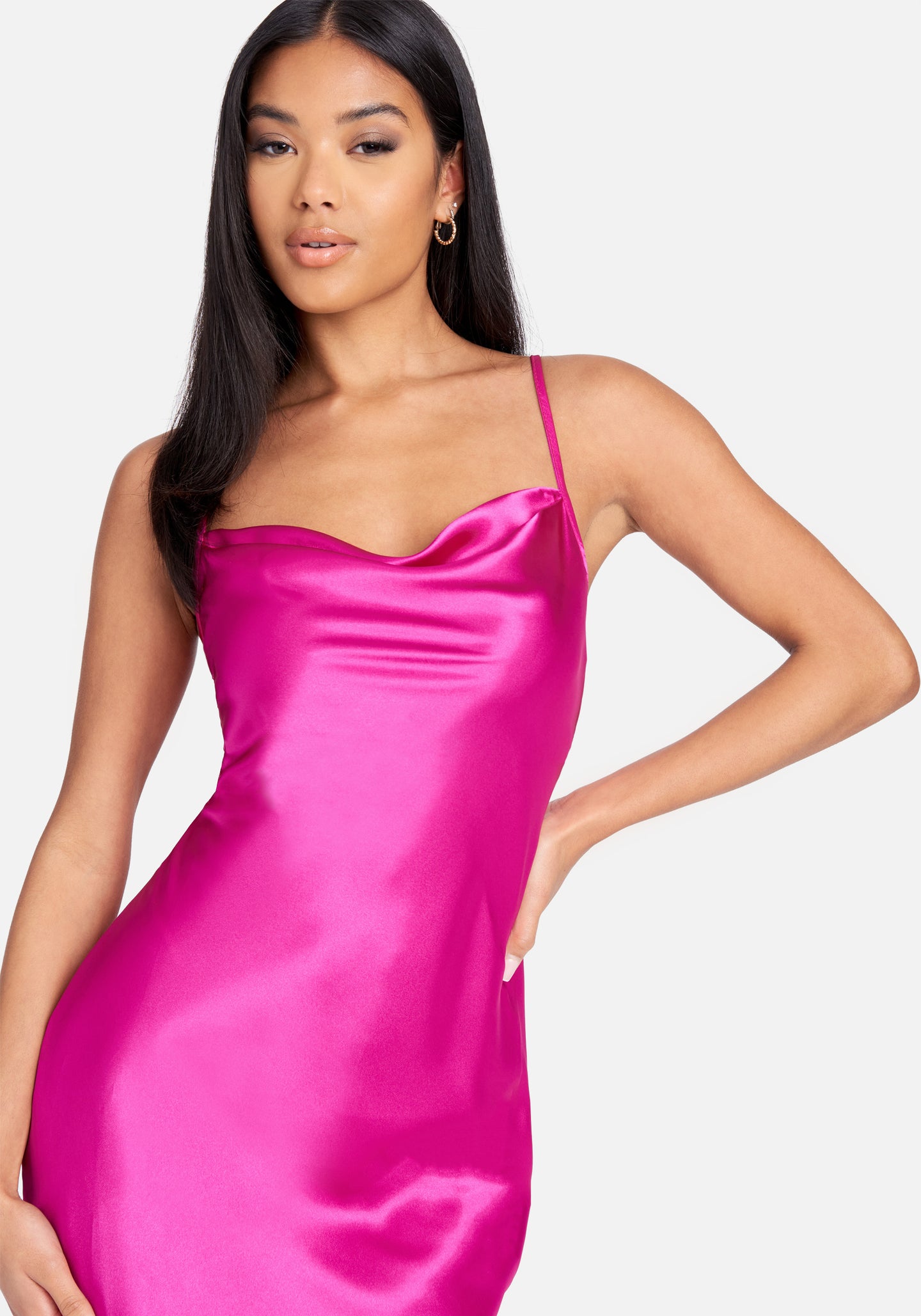 Satin Cowl Neck Slip Mini Dress | bebe